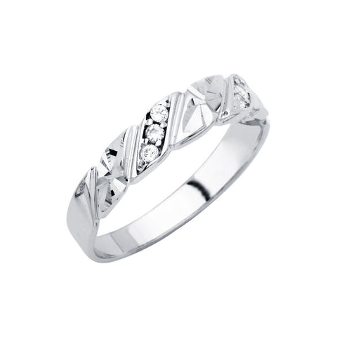 14K White Men's CZ Wedding Band