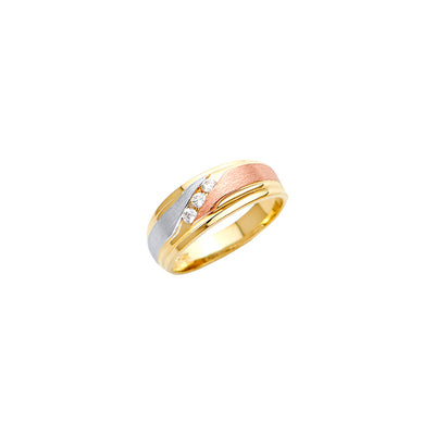 14K Tricolor Men's Three CZ Wedding Band