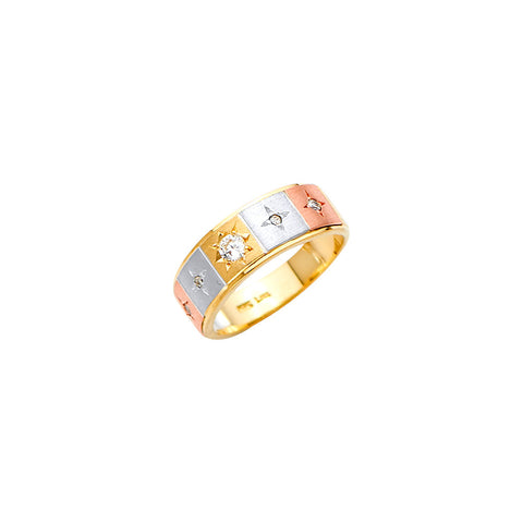 14K Tricolor Men's CZ Wedding Band or Trio Set