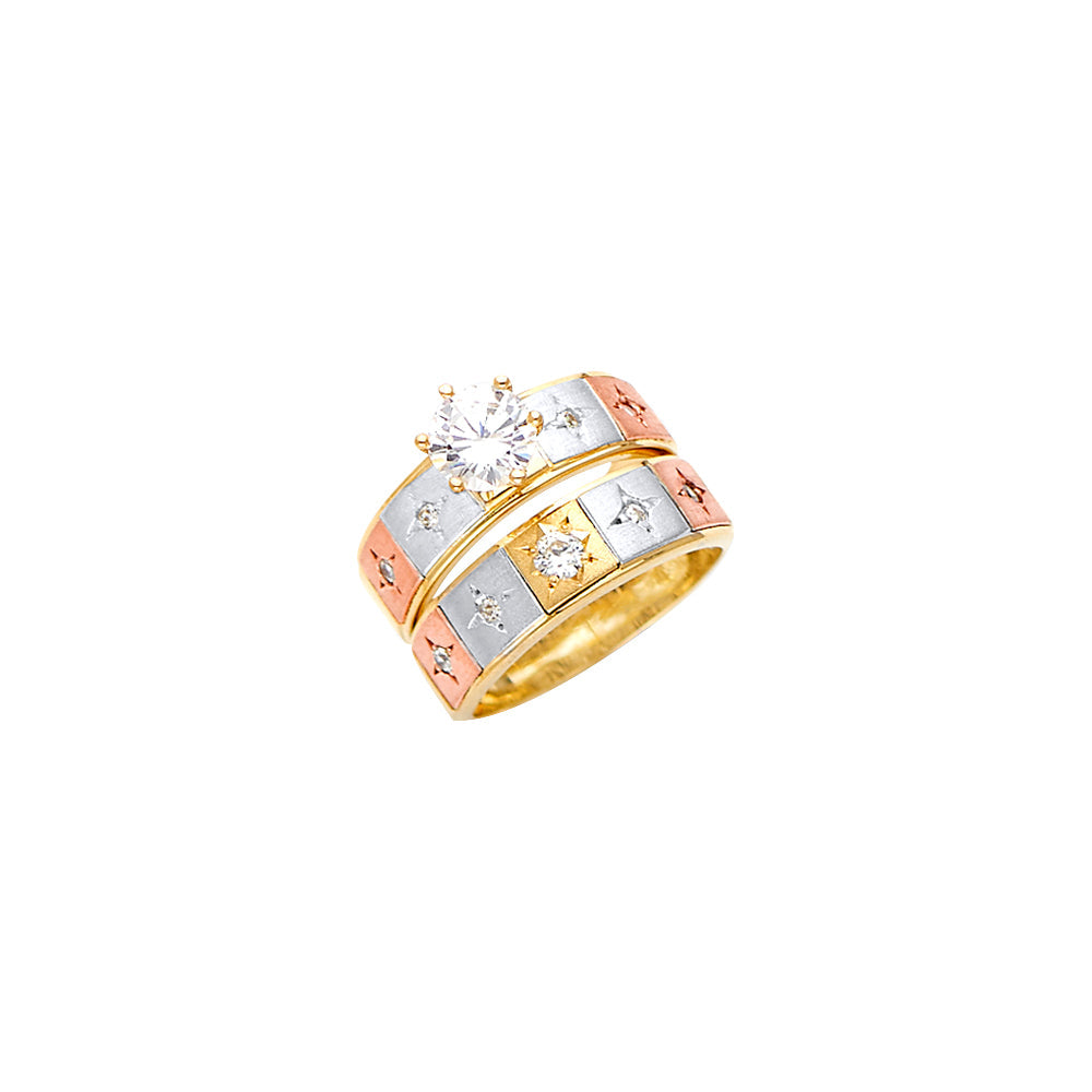 14K Tricolor Ladies CZ Wedding Band or Trio Set