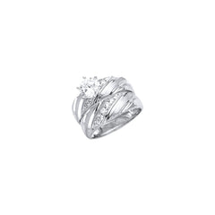 14K White Ladies CZ Wedding Band or Trio Set