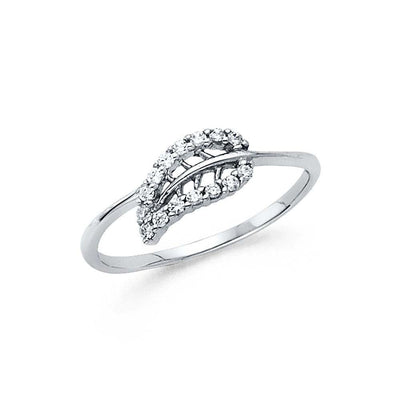 14K White Gold 8mm Clear CZ Fancy Ring - silverdepot