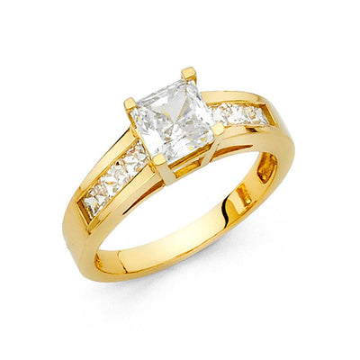 14K Yellow Gold Polished Clear CZ Engagement Ring