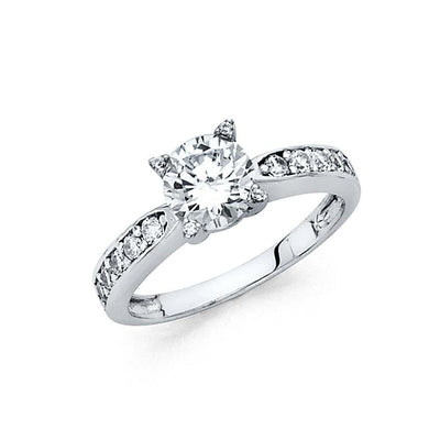 14K White Gold Polished Clear CZ Engagement Ring - silverdepot