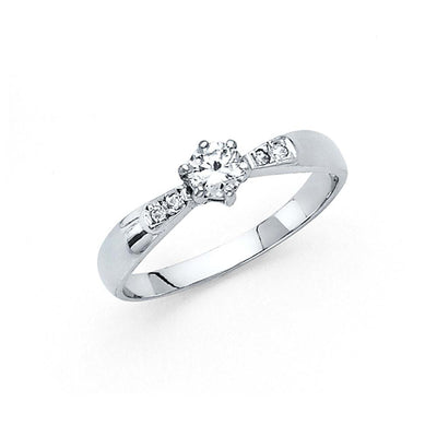 14K White Gold 2.5mm Round CZ Engagement Ring