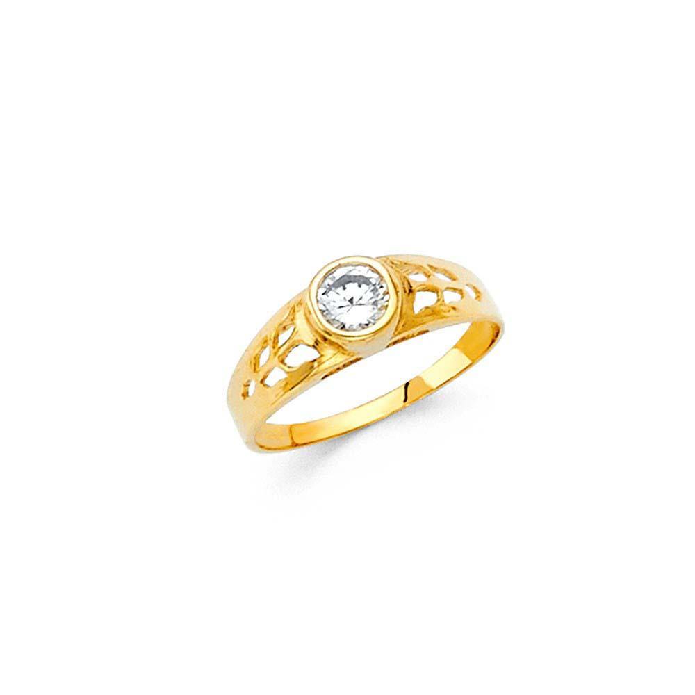 14K Yellow Gold APR Birth Stone Clear CZ Babies Ring - silverdepot