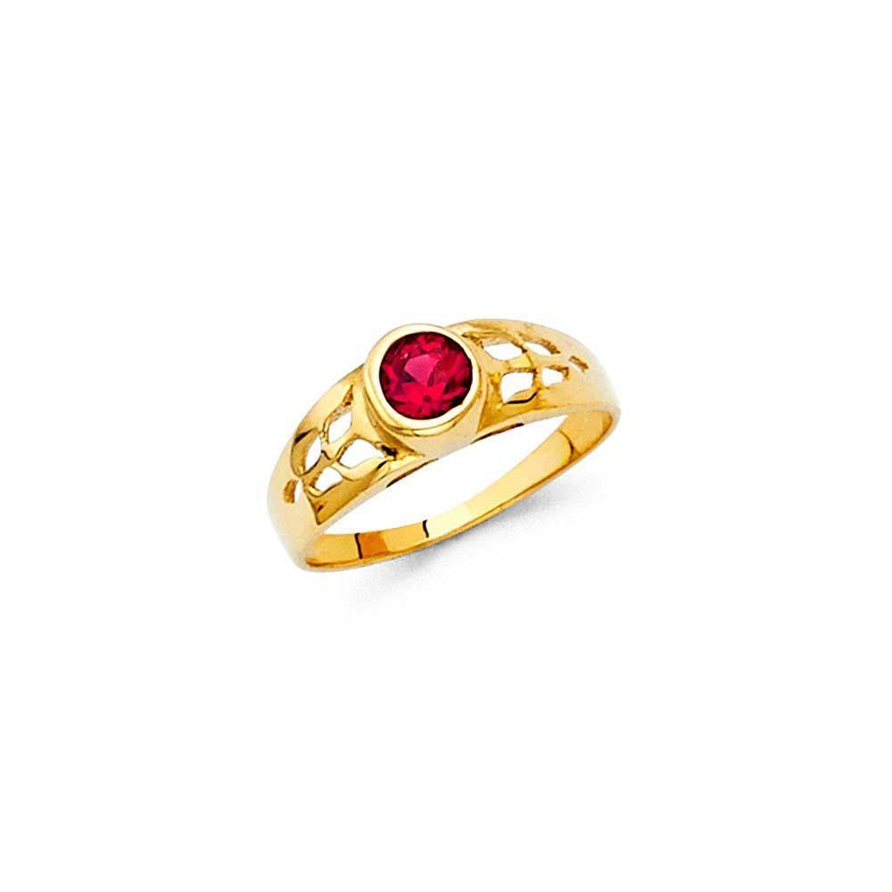14K Yellow Gold JUL Birth Stone Red CZ Babies Ring - silverdepot