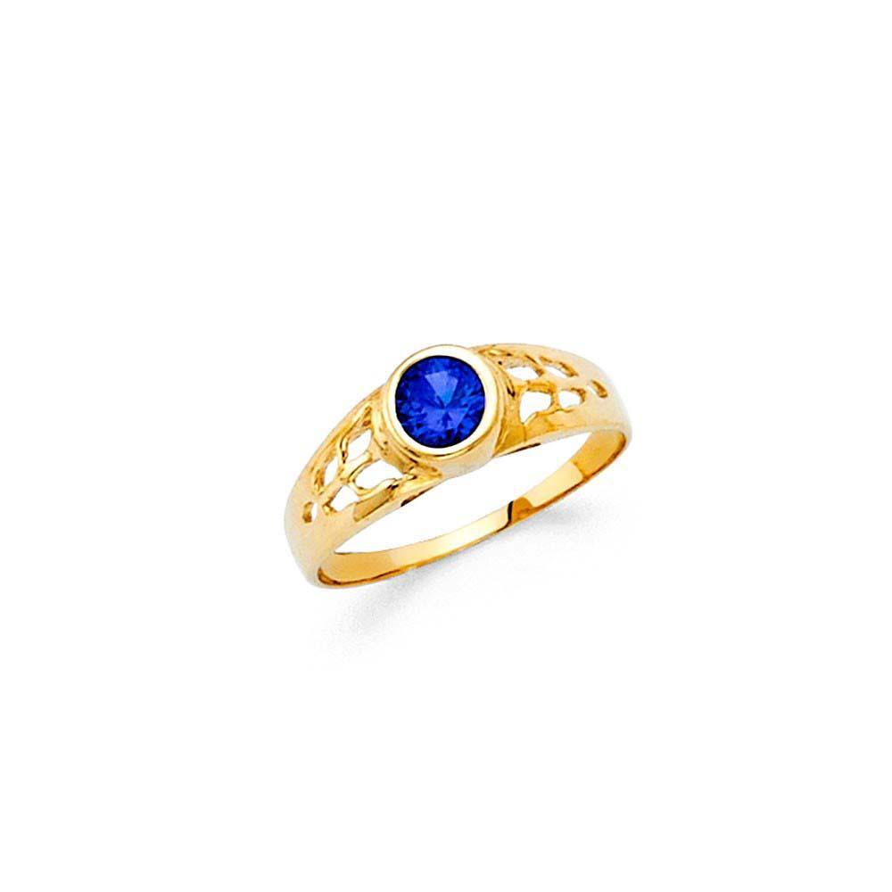 14K Yellow Gold SEP Birth Stone Blue CZ Babies Ring - silverdepot