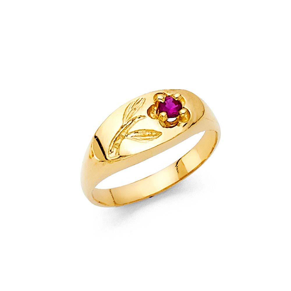 14K Yellow Gold 6mm Red CZ Babies Flower Shape Ring - silverdepot