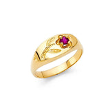 14K Yellow Gold 6mm Red CZ Babies Flower Shape Ring
