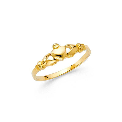 14K Yellow Gold 5mm CZ Hands Holding Heart Shape Babies Ring - silverdepot