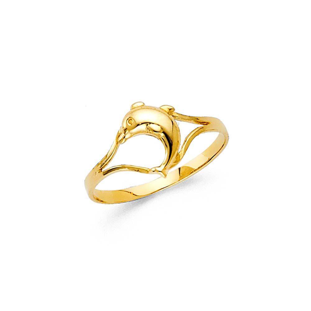 14K Yellow Gold 8mm CZ Dolphin Shape Babies Ring - silverdepot