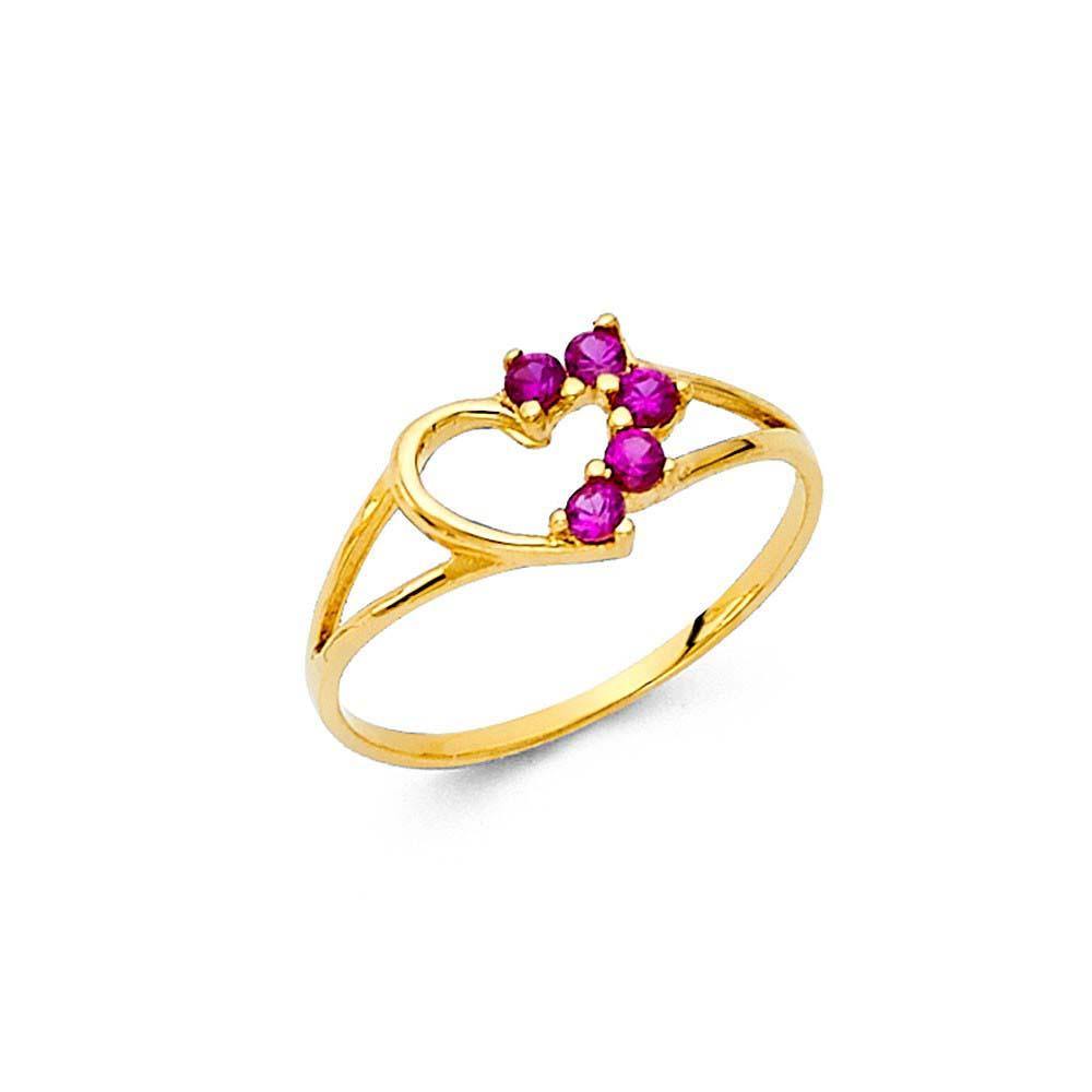 14K Yellow Gold 6mm CZ Red Heart Shape Babies Ring
