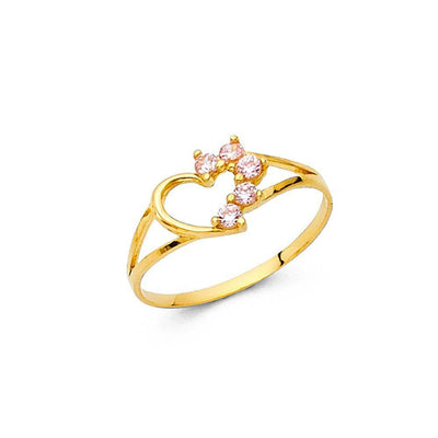 14K Yellow Gold 6mm CZ White Heart Shape Babies Ring - silverdepot