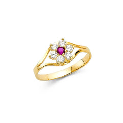 14K Yellow Gold 6mm CZ Flower Shape Babies Ring
