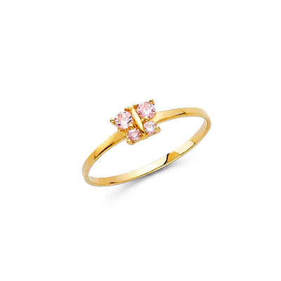 14K Yellow Gold 4mm CZ Pink Butterfly Shape Babies Ring - silverdepot