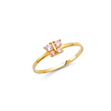14K Yellow Gold 4mm CZ Pink Butterfly Shape Babies Ring