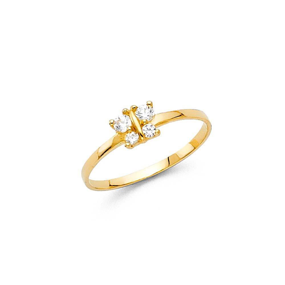 14K Yellow Gold 4mm CZ White Butterfly Shape Babies Ring - silverdepot
