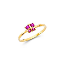 14K Yellow Gold 4mm CZ Purple Butterfly Shape Babies Ring