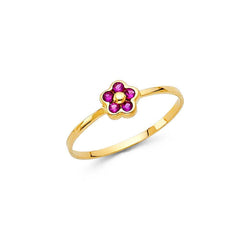 14K Yellow Gold 6mm CZ Red Flower Shape Babies Ring