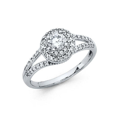 14K White Gold 4mm Center Stone Round Shaped Cubic Zirconia Engagement Ring - silverdepot