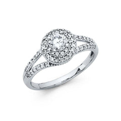14K White Gold 4mm Center Stone Round Shaped Cubic Zirconia Engagement Ring