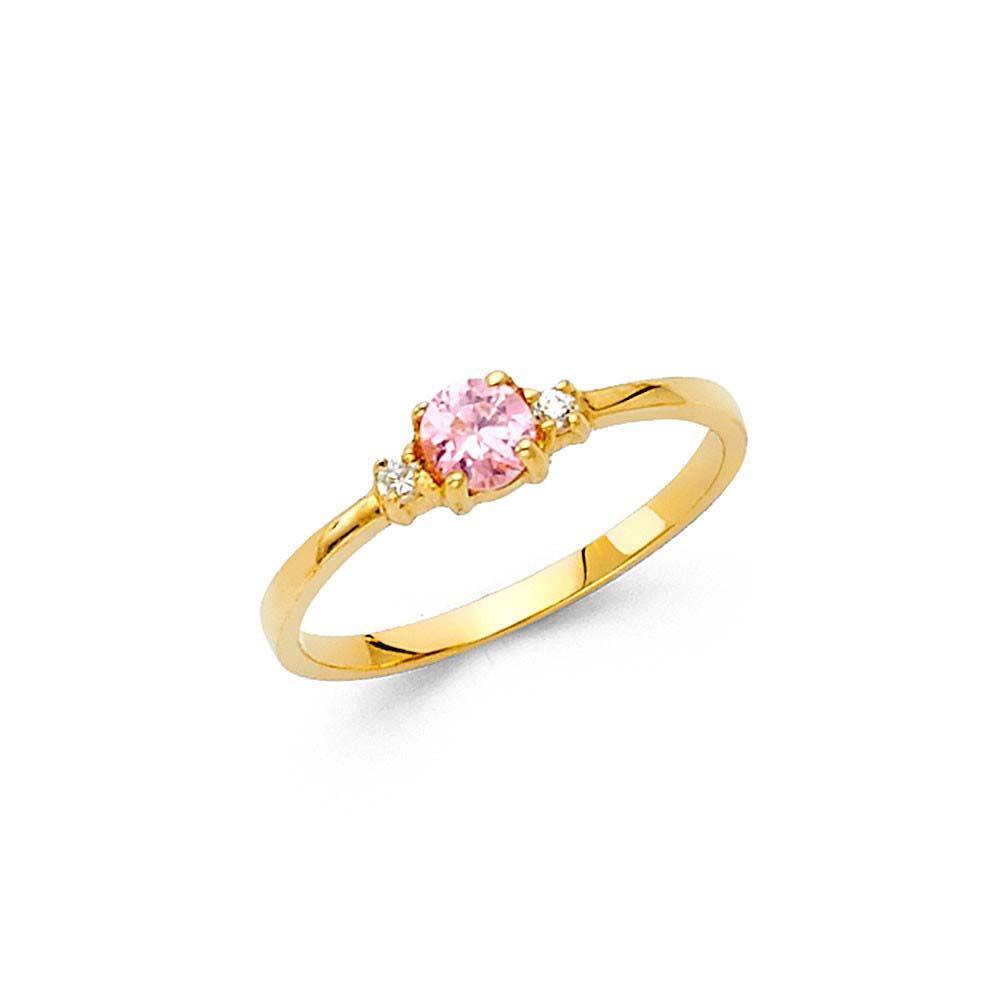 14K Yellow Gold 4mm CZ Pink Round Shape Babies Ring - silverdepot