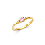 14K Yellow Gold 4mm CZ Pink Round Shape Babies Ring
