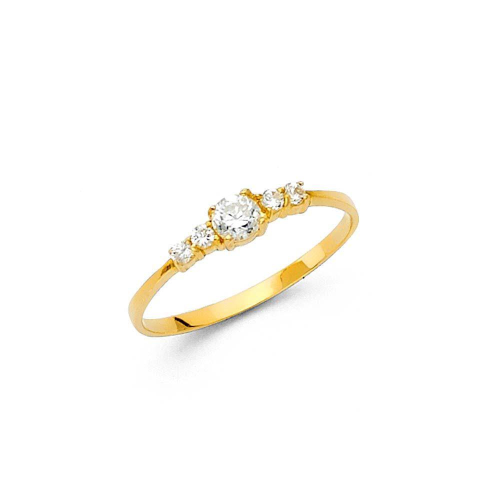 14K Yellow Gold 4mm CZ White Round Shape Babies Ring - silverdepot