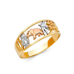 14K Tri Color 8mm Lucky Ring