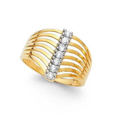 14K Yellow Gold 15mm Clear CZ Semanario Ring - silverdepot