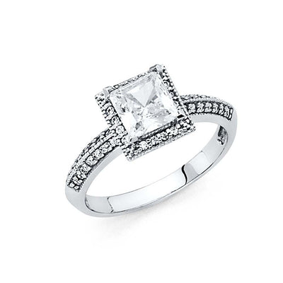 14K White Gold Polished Clear CZ Engagement Ring