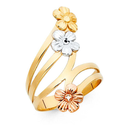 14K Tri Color 27mm Fancy Assorted Flower Ring - silverdepot
