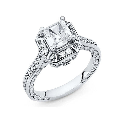 14K White Gold Polished Clear CZ Engagement Ring