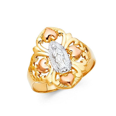 14K Tri Color 19mm Our Lady of Guadalupe Ring - silverdepot