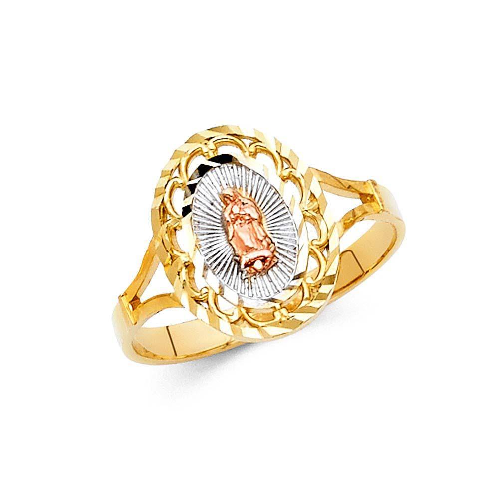 14K Two Tone 15mm Guadalupe Religious Ring - silverdepot