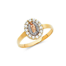 Load image into Gallery viewer, 14K Tri Color 10mm Clear CZ Our Lady of Guadalupe Religious Ring - silverdepot