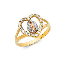 Load image into Gallery viewer, 14K Tri Color 12mm Clear CZ Our Lady of Guadalupe Religious Ring - silverdepot