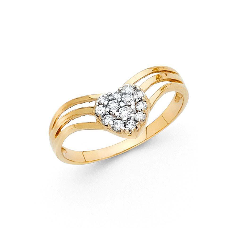 14K Yellow Gold 7mm Clear CZ Fancy Heart Ring - silverdepot