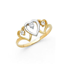 Load image into Gallery viewer, 14K Two Tone 9mm Clear CZ Assorted Fancy Heart Ring - silverdepot