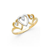 14K Two Tone 9mm Clear CZ Assorted Fancy Heart Ring