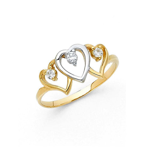 14K Two Tone 9mm Clear CZ Assorted Fancy Heart Ring