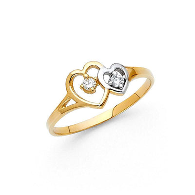 14K Two Tone 8mm Clear CZ Assorted Fancy Heart Ring - silverdepot