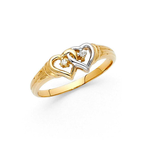 14K Two Tone 7mm Clear CZ Assorted Fancy Heart Ring
