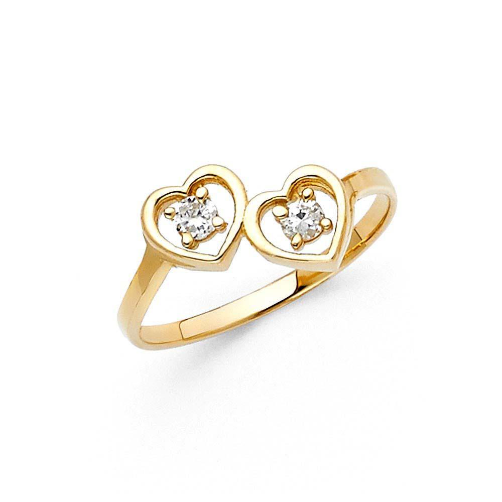 14K Yellow Gold 10mm Clear CZ Assorted Heart Ring - silverdepot