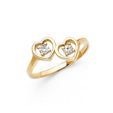 14K Yellow Gold 10mm Clear CZ Assorted Heart Ring