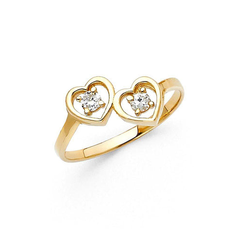 14K Yellow Gold 10mm Clear CZ Assorted Heart Ring