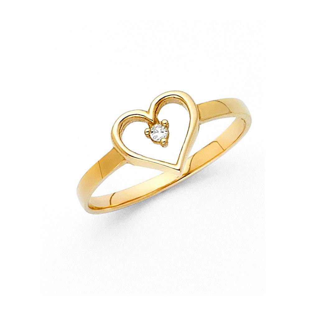 14K Yellow Gold 8mm Clear CZ Assorted Heart Ring - silverdepot