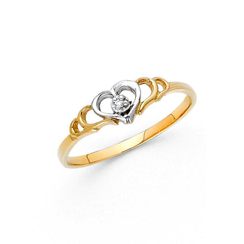 14K Two Tone 5mm Clear CZ Assorted Fancy Heart Ring