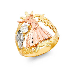 14K Tri Color 18mm Clear CZ 15 Years Ring